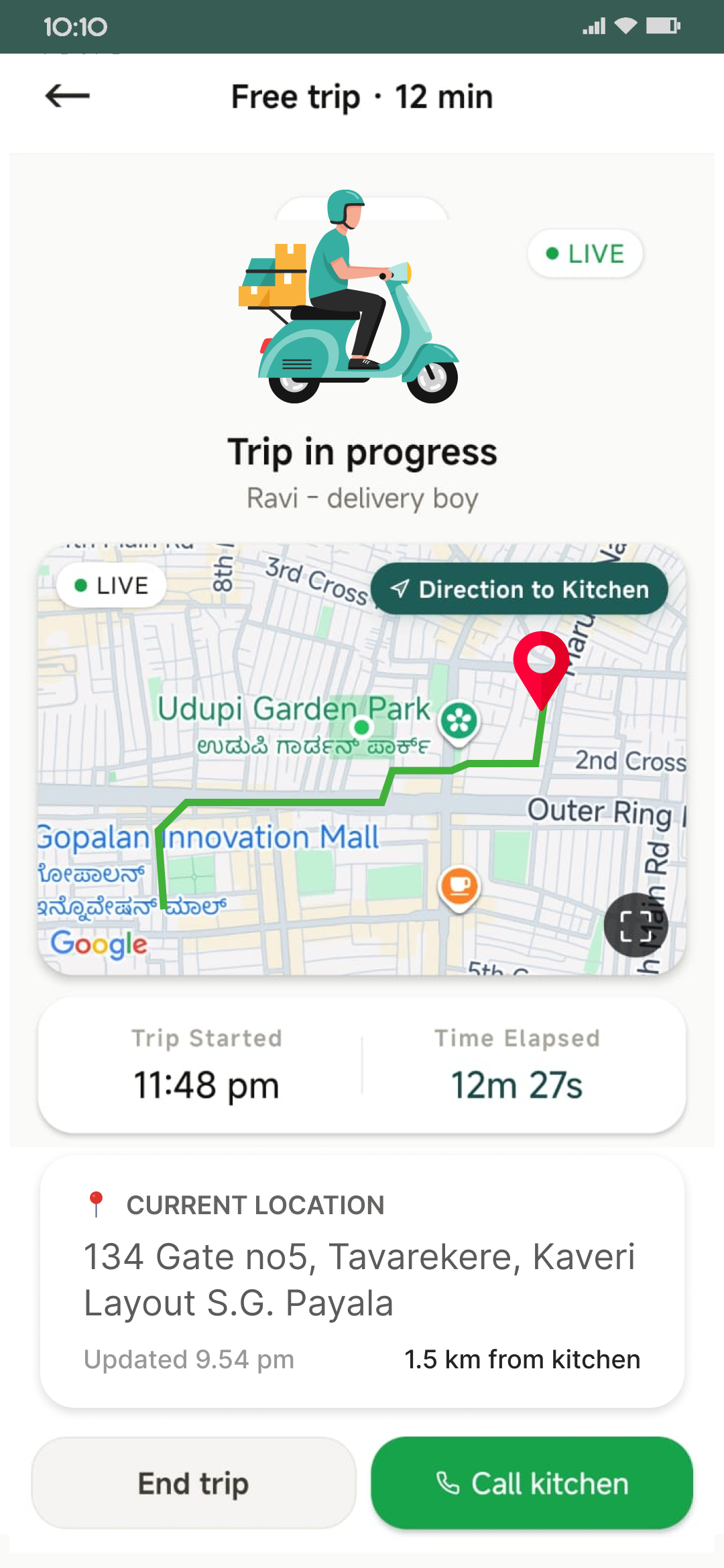 Delivery boy app showing route map, customer call, and navigation