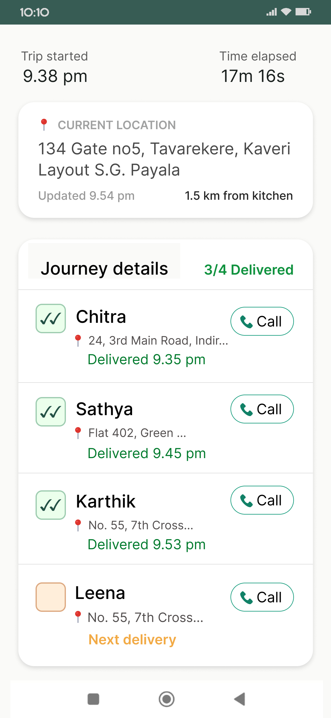 Owner app showing trip creation, customer selection, and live journey details