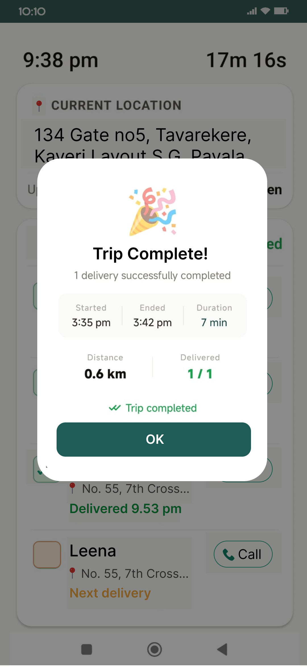 Trip ended push notification on owner's phone with delivery summary